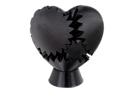 Le Luv Goth 3 D Printed Black Heart Gear Twister W/ Display Stand ~ Brain Teaser - £28.76 GBP