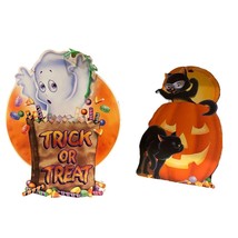 Set of 2 Halloween Die Cuts Cardboard Ghost Jack O Lantern Cat - $12.00
