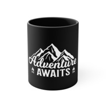 Adventure Awaits 11oz Accent Coffee Mug Personalized Two-Tone White Ceramic - £12.89 GBP