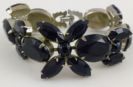 Weiss Black Glass And Silver-Tone Vintage Bracelet - 7 Inches Long - Free Ship - £52.21 GBP