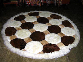 Peruvian round Rug, alpaca fur tricolor, 4.7`diameter - £373.69 GBP