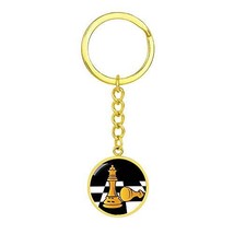 Chess Fan Gig Queen&#39;s Gambit Keychain Stainless Steel Or 18kGold Circle Pendant - £23.59 GBP