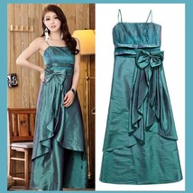 Satin Shimmer Duo Color Formal Ruffles Evening Prom Gown w/ Spaghetti St... - £61.49 GBP