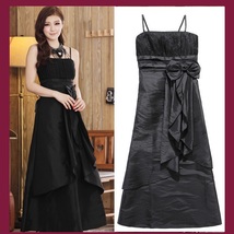 Satin Shimmer Duo Color Formal Ruffles Evening Prom Gown w/ Spaghetti Straps  image 2