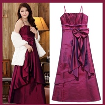 Satin Shimmer Duo Color Formal Ruffles Evening Prom Gown w/ Spaghetti Straps  image 3