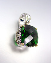 Designer Style Silver Gold Balinese Filigree Emerald Green CZ Crystal Pendant - £21.57 GBP