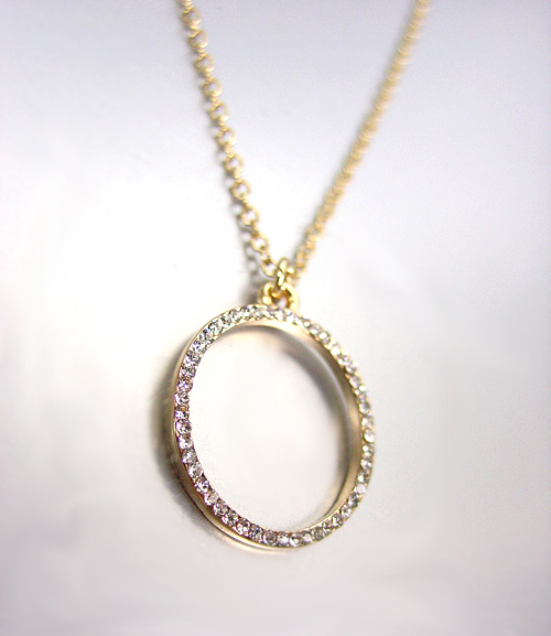 SHIMMERY 18kt Gold Plated CZ Crystals Oprah Eternity Ring Pendant Necklace