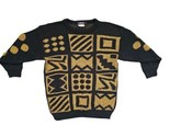 Vintage 80&#39;s It&#39;s Jack Knit Geometric Patterned Gold Black Sweater Women... - £20.87 GBP