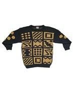 Vintage 80&#39;s It&#39;s Jack Knit Geometric Patterned Gold Black Sweater Women... - £21.19 GBP