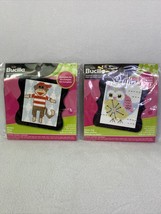 Plaid Bucilla TWO Counted Cross Stitch Mini Frame Monkey & Flower Owl - $4.25