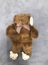 Vintage Avon Praying Teddy Bear 13in Plush Bear Slippers Brown Tan Gingham Bow - £17.38 GBP