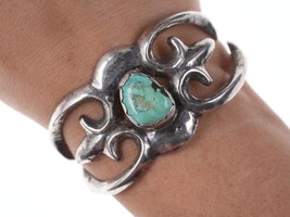 5.75&quot; Vintage Native American Sandcast silver/turquoise cuff bracelet - £288.18 GBP