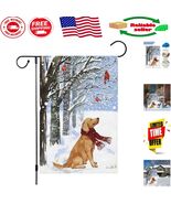 Winter Wonderland 12x18 Garden Flag - Double-Sided Golden Retriever Charm - $245.43 MXN