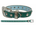Fancy Teal Leather Dog Collar w/ Bling! Crystal Rhinestones on Collar an... - $7.92+