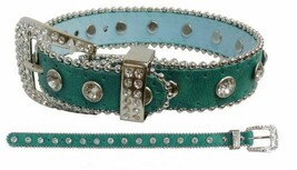 Fancy Teal Leather Dog Collar w/ Bling! Crystal Rhinestones on Collar and Buckle - $7.84+