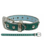 Fancy Teal Leather Dog Collar w/ Bling! Crystal Rhinestones on Collar an... - £6.27 GBP+