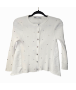 Zara Womens Small Sweater White Ribbed Knit Inset Jewels Stretch Cardigan - $16.28