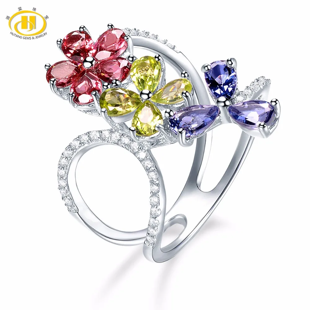 Engagement Rings 2.51 Carats Natural Multi Gemstone Garnet Peridot 925 Sterling  - £43.90 GBP