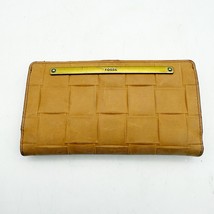 FOSSIL Camel Leather Wallet Liza Slim Bifold Weave Design 7x4 - $59.99