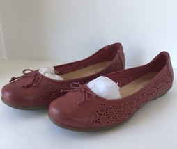 HOTTER Precious Perforated Bow Detail Leather Flats, Burgundy (Size 9.5 M) - $24.95