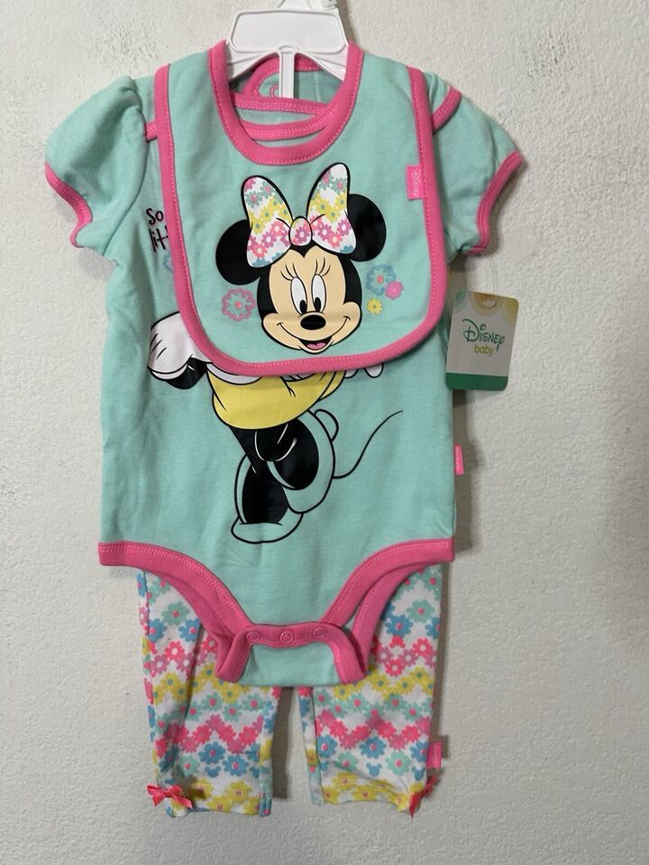 Disney Baby Minnie Mouse Green Pink Full Outfit 6-9months - $19.99
