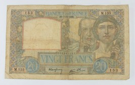 1939 France 20 Francs Note // &quot;Science et Travail&quot; Very Good Condition // P#92a - £54.51 GBP