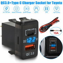 12-24V QC3.0+Type C+PD Dual USB Car Charger Socket Power Adapter LED for Toyota - £20.77 GBP