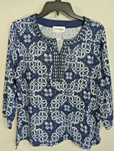 CD Petites Sequin Stud Knit Blouse Shirt 3/4 Sleeve Blue Silver Petite Large - £9.45 GBP