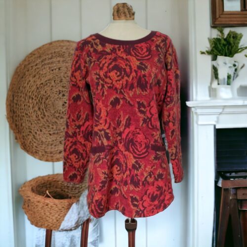 Primary image for Denim & Co Fleece Tunic XS Floral Cottagecore Top Pullover Roses Pockets Flower