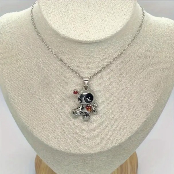 Voodoo Doll Necklace Red Garnet Heart Silver Plated 18” Chain Item image 5