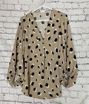 Jodifl M V Neck Balloon Sleeve Tan Black White Animal Print Blouse - £15.16 GBP