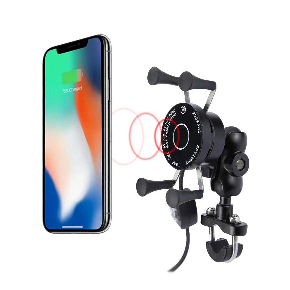 Motorcycle Phone QC3.0 USB Qi Fast Charging Wireless Charger 9-30v cket Holder 3 - £165.63 GBP