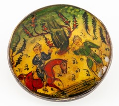 Persian Painted Brooch on Silver Backing on Mother of Pearl - $65.33
