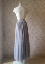 LIGHT GREY Maxi Tulle Skirt Bridesmaid High Waisted Plus Size Maxi Skirt image 4