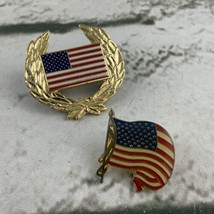 Lapel Pin Lot of 2 American Flag Crest Waving Patriotic - $9.89
