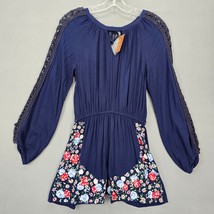 Rahi Cali Copper Penny Romper Blue Embroidered Shorts Long Sleeves Women... - $17.10