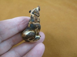 (tb-wolf-2) brown howling Wolf TAGUA NUT palm figurine Bali carving love... - £37.11 GBP