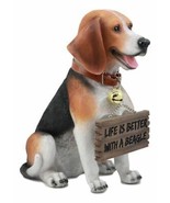 Ebros Beagle Welcome Greeter With Jingle Collar Sign Statue 12&quot;H Dog Hom... - £43.41 GBP