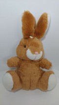 Dandee Bunny Rabbit Plush brown white pink bow nose stuffed animal sitting vtg - £11.89 GBP
