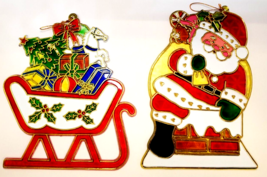 2 Vintage Christmas Holiday Suncatcher Window Decor-Stained Glass Look Santa - £14.98 GBP