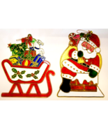 2 Vintage Christmas Holiday Suncatcher Window Decor-Stained Glass Look S... - £15.50 GBP