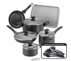 Farberware- 15-Piece Non-Stick Cookware Set Black Oven safe to 350°F - $85.49