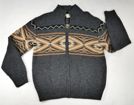 Stetson Aztec Cotton Wool Blend Knit Cardigan Gray Full Zip Sweater Mens XL EUC - £54.18 GBP