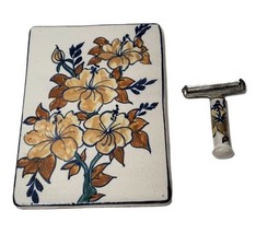 RARE  Crackers &amp;  Cheese Slicer by Lopez  Floral Marble Presentation Board - $23.33