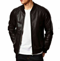 Men&#39;s Genuine Black Lambskin Leather Bomber Jacket Slimfit Baseball Varsity Coat - £87.92 GBP+