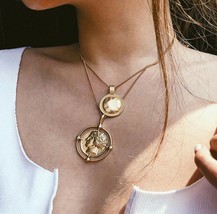 Gold Coin Pendant Necklace Bib Layered Gold Statement Chain Ladies Jewellery - £5.31 GBP