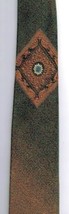 Fifth Avenue Necktie Skinny Shiny Bronzed Gold Forest Green Classic Motif - $13.10