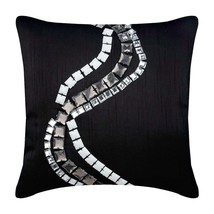 Zig Zag 16&quot;x16&quot; Art Silk Black Decorative Pillow Cover, Zigs N Zags - £19.83 GBP+