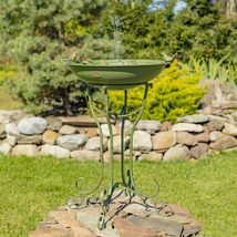 Zaer Ltd. Deep Well Made Metal Birdbath with 2 Cast Iron Birds and Leaf Decorati - £105.21 GBP