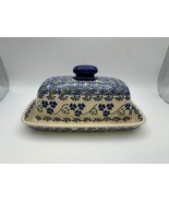 Boleslawiec Polish Pottery Blue &amp; Green Floral 1/4 lb Covered Butter Dish - €51,47 EUR